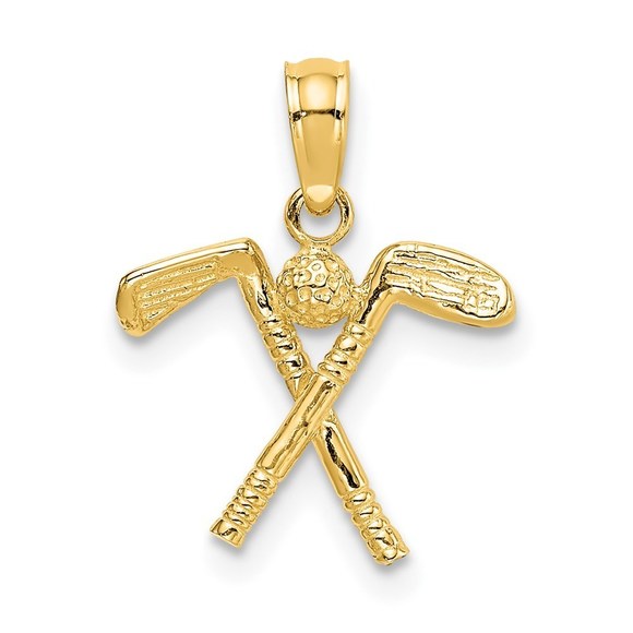 14k Yellow Gold Sports 3-D Golf Clubs with Ball Necklace Charm Pendant